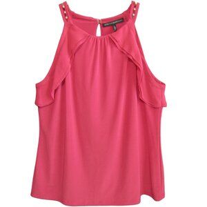 WHBM Pink Ruffle Top Size L Sleeveless Beaded Shoulder Keyhole Back Lined Womens